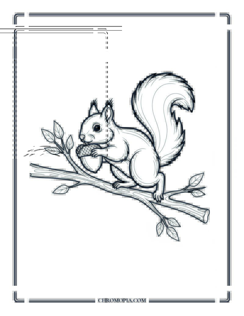 Squirrel Leaping Between Tree Branches Coloring Page