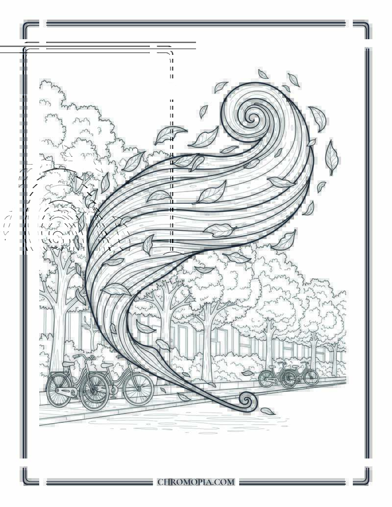 Wind Spirit Sweeping City Street Coloring Page