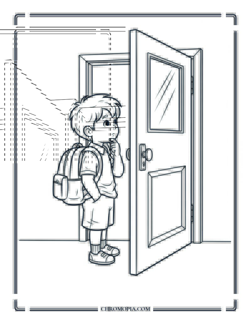 Child Pausing At Classroom Door Coloring Page