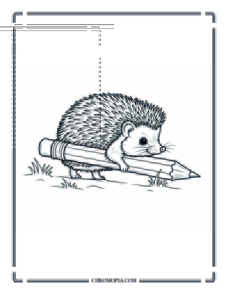 Cute Hedgehog With Giant Pencil Coloring Page