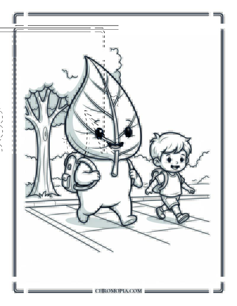 Leaf Creature Walking To School Coloring Page