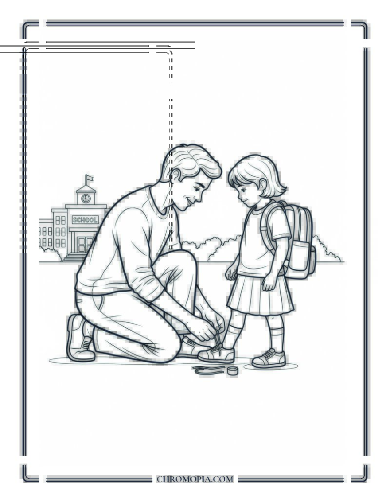 Parent Tying Shoes First Day Of School Coloring Page