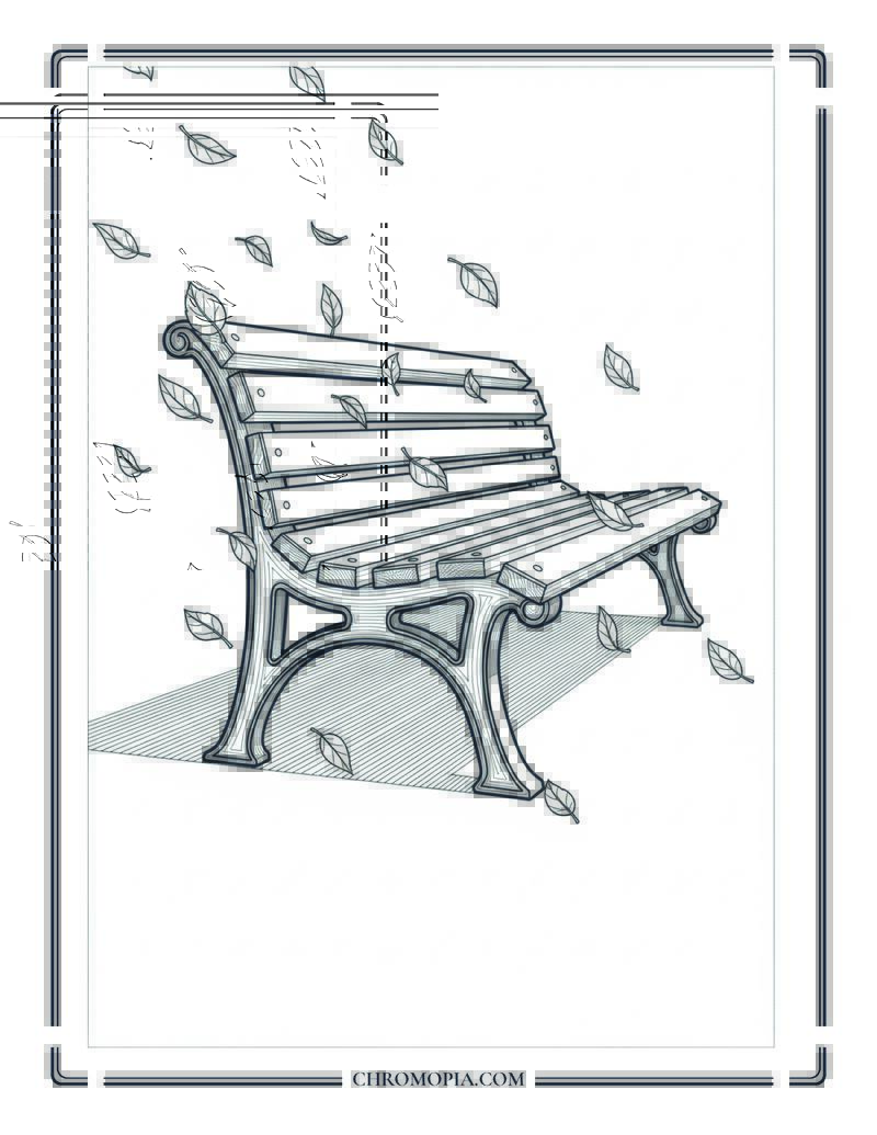 Park Bench Under Falling Leaves Coloring Page