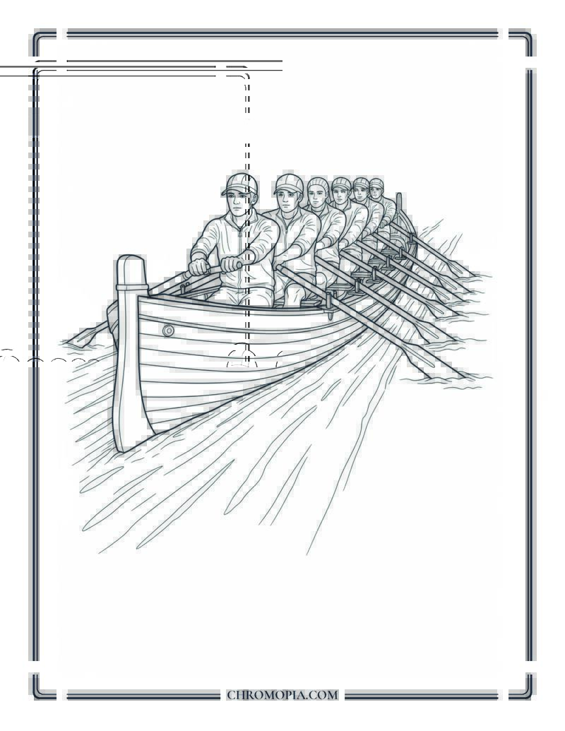 Traditional Rowing Boat Racing Scene Coloring Page