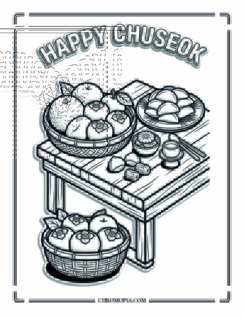Chuseok Harvest Offering Table Coloring Page