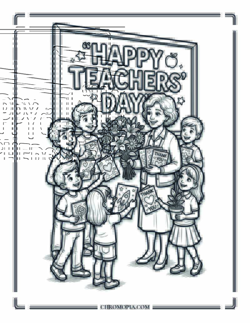 Happy Teachers Day Classroom Appreciation Coloring Page