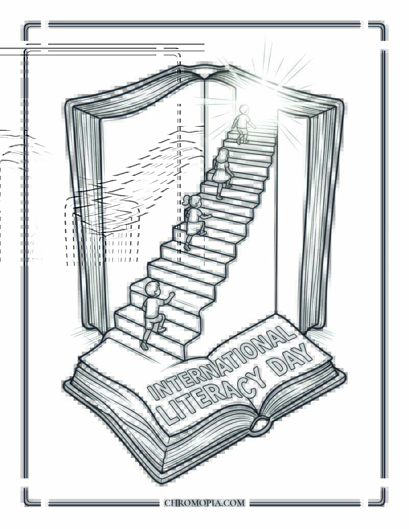 International Literacy Day Giant Book Path Coloring Page