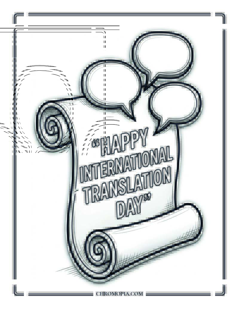International Translation Day Open Scroll Coloring Page