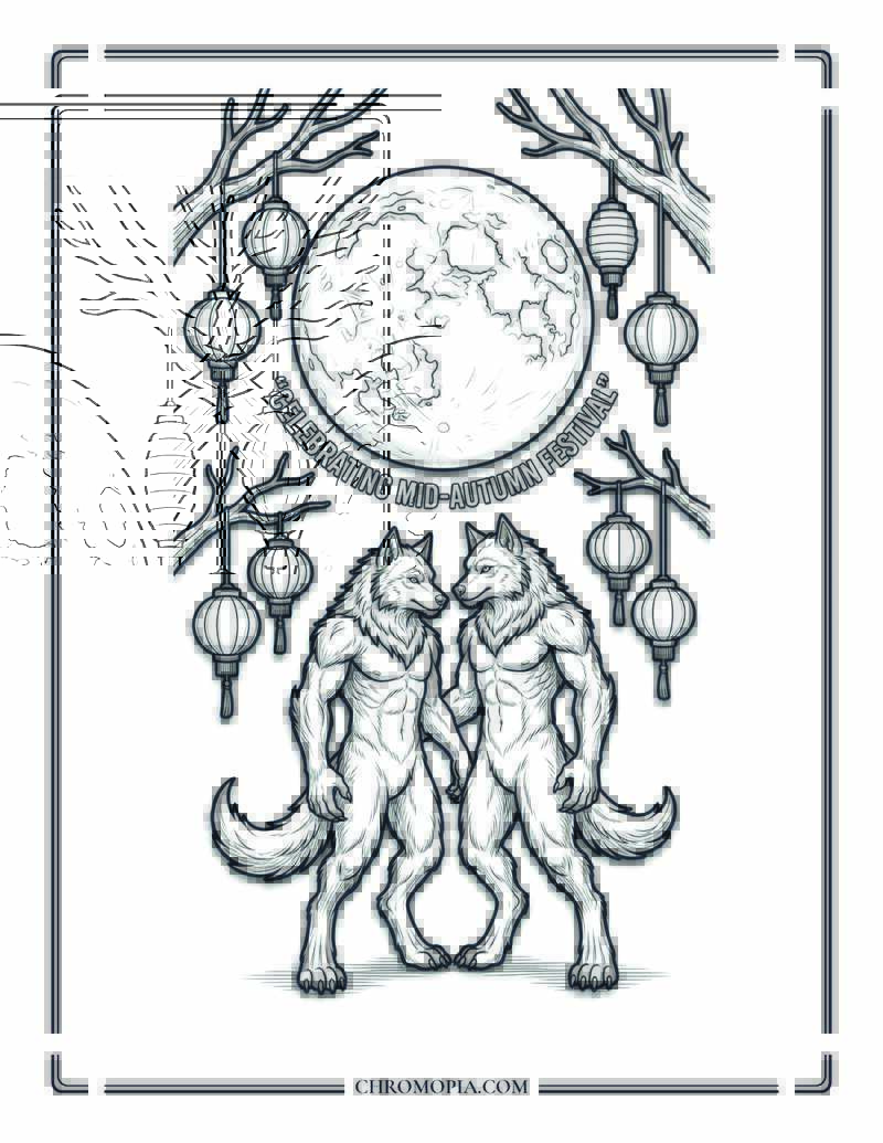 Mid Autumn Festival Lantern Gathering Coloring Page