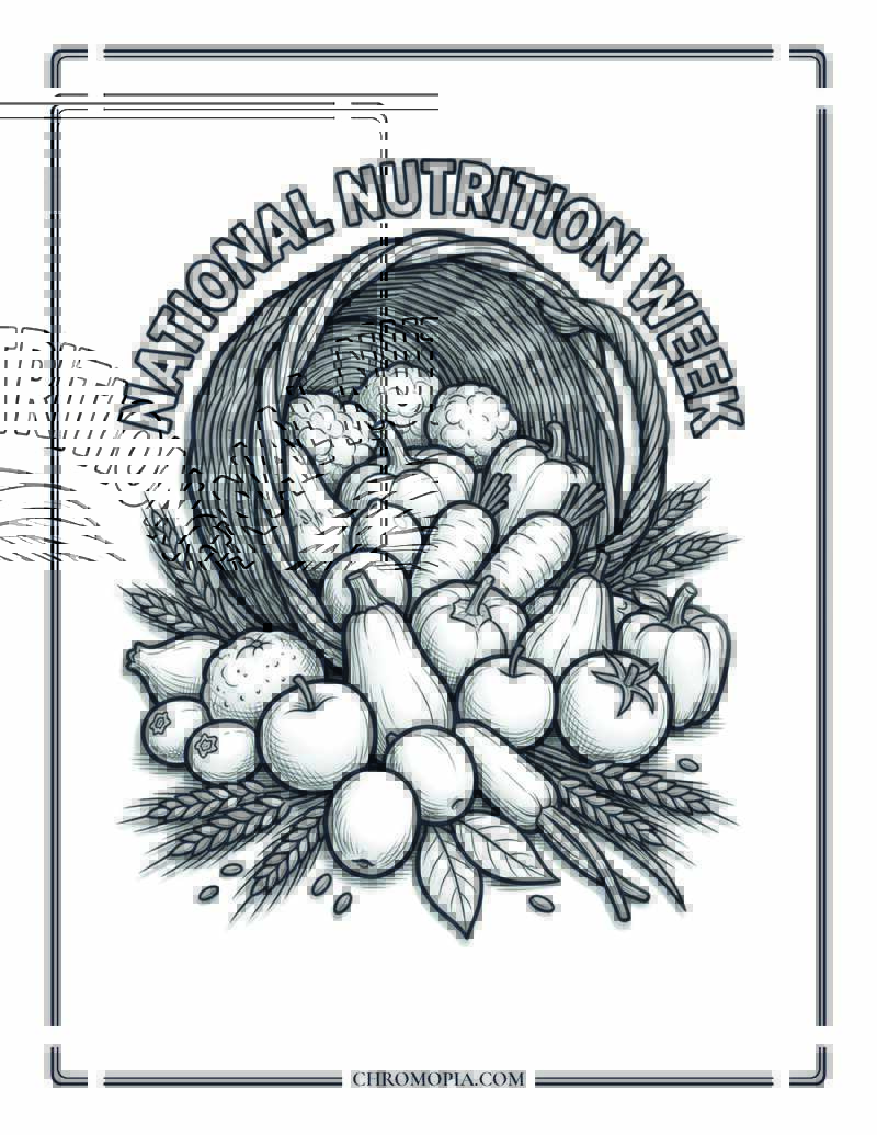 National Nutrition Week Fresh Market Burst Coloring Page