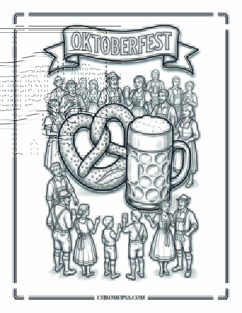 Oktoberfest Celebration Scene Coloring Page