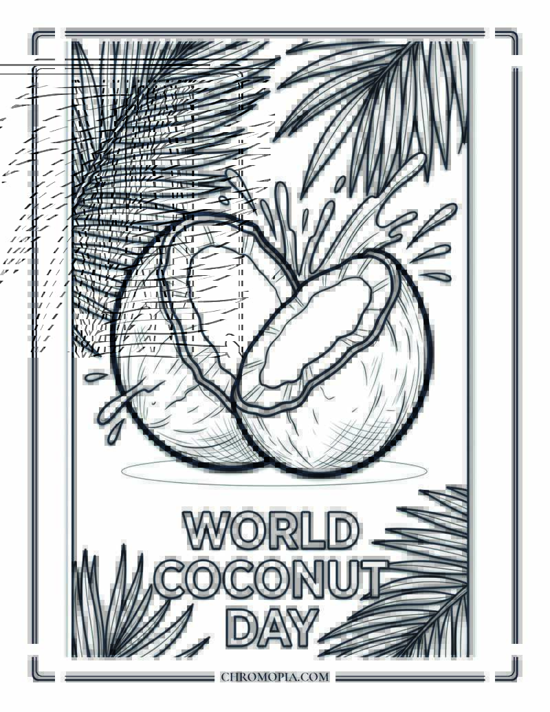 World Coconut Day Cracked Coconut Splash Coloring Page