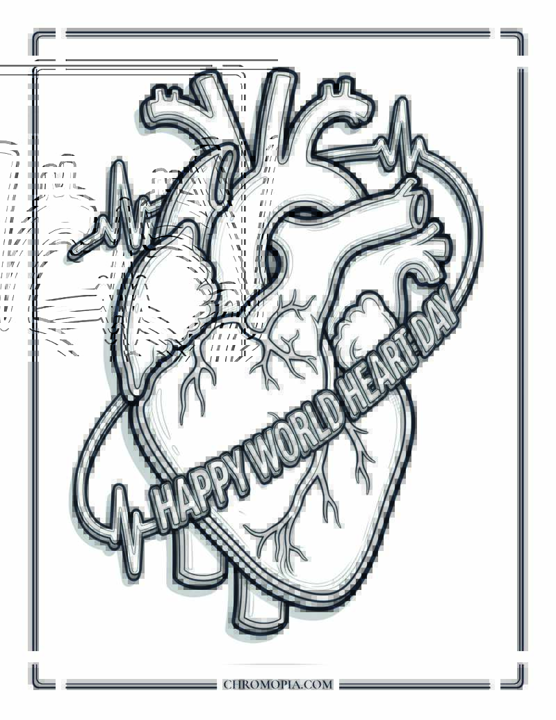 World Heart Day Strong Heart Pulse Coloring Page
