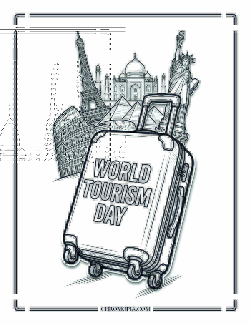 World Tourism Day Travel Path Coloring Page