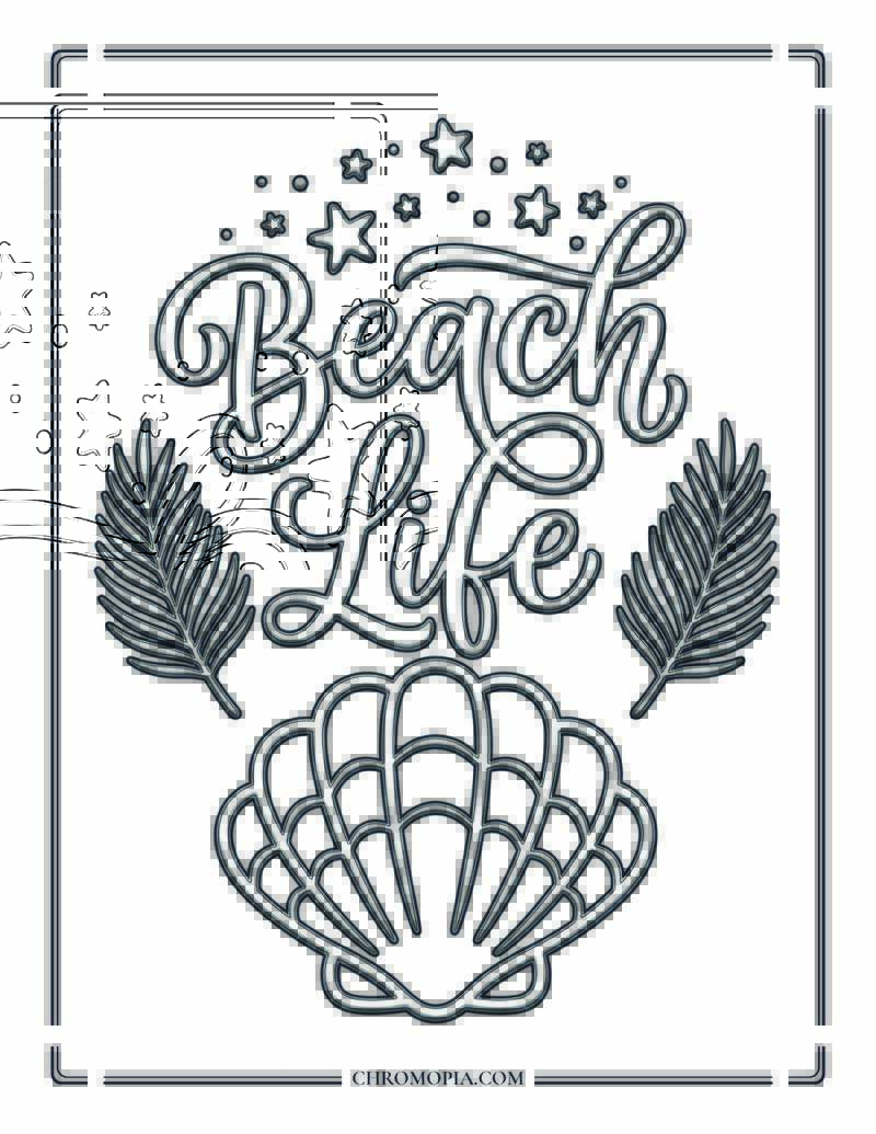 Beach Life Calligraphy Quote Coloring Page