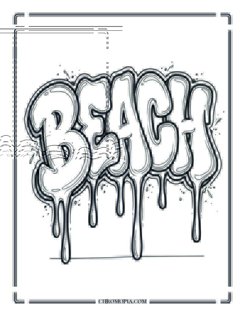 Graffiti Style Beach Word Art Coloring Page