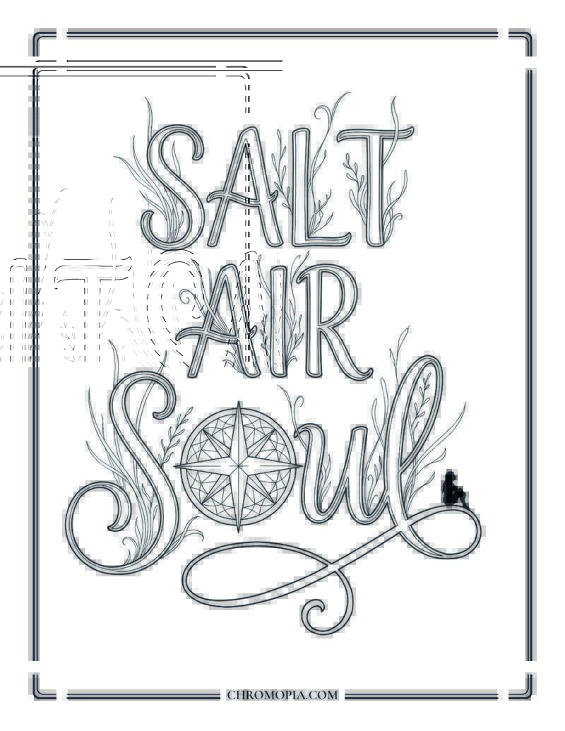 Salt Air Soul Beach Calligraphy Coloring Page