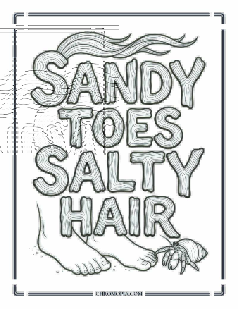 Sandy Toes Salty Hair Beach Quote Coloring Page