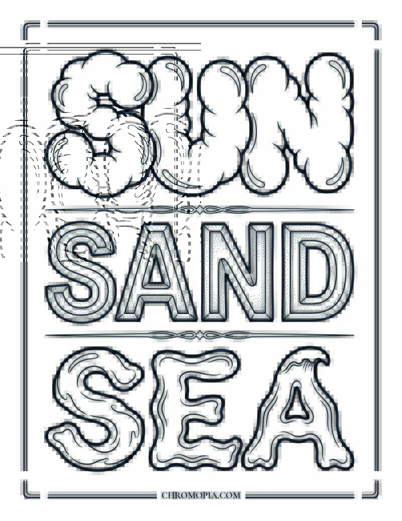 Sun Sand And Sea Beach Quote Coloring Page