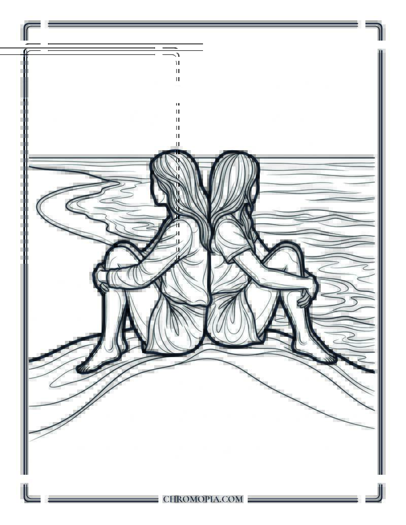 Teen Best Friends Sitting At The Beach At The End Of Summer Coloring Page