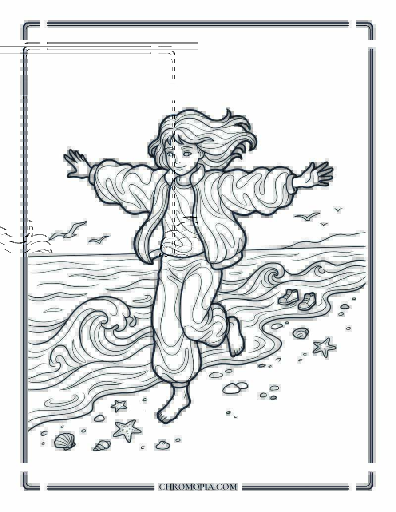 Teen Girl Running Free Along The Beach Coloring Page