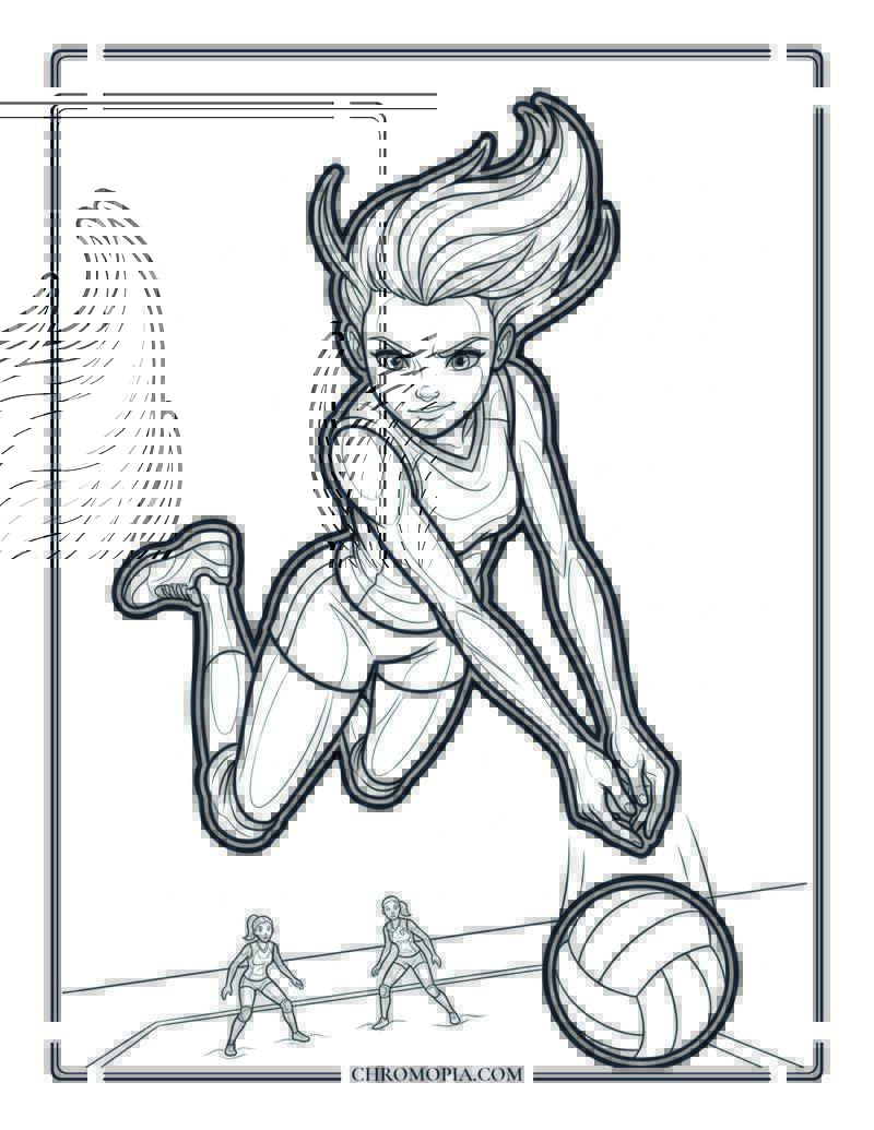 Teenage Girl Spiking A Volleyball On The Beach Coloring Page