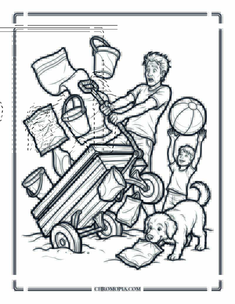 Family Beach Wagon Tipping Over In The Sand Coloring Page