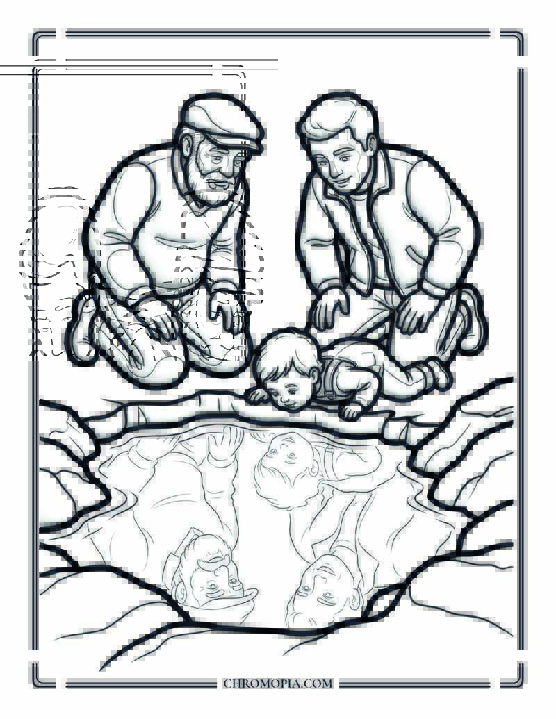 Three Generations At A Beach Tide Pool Together Coloring Page