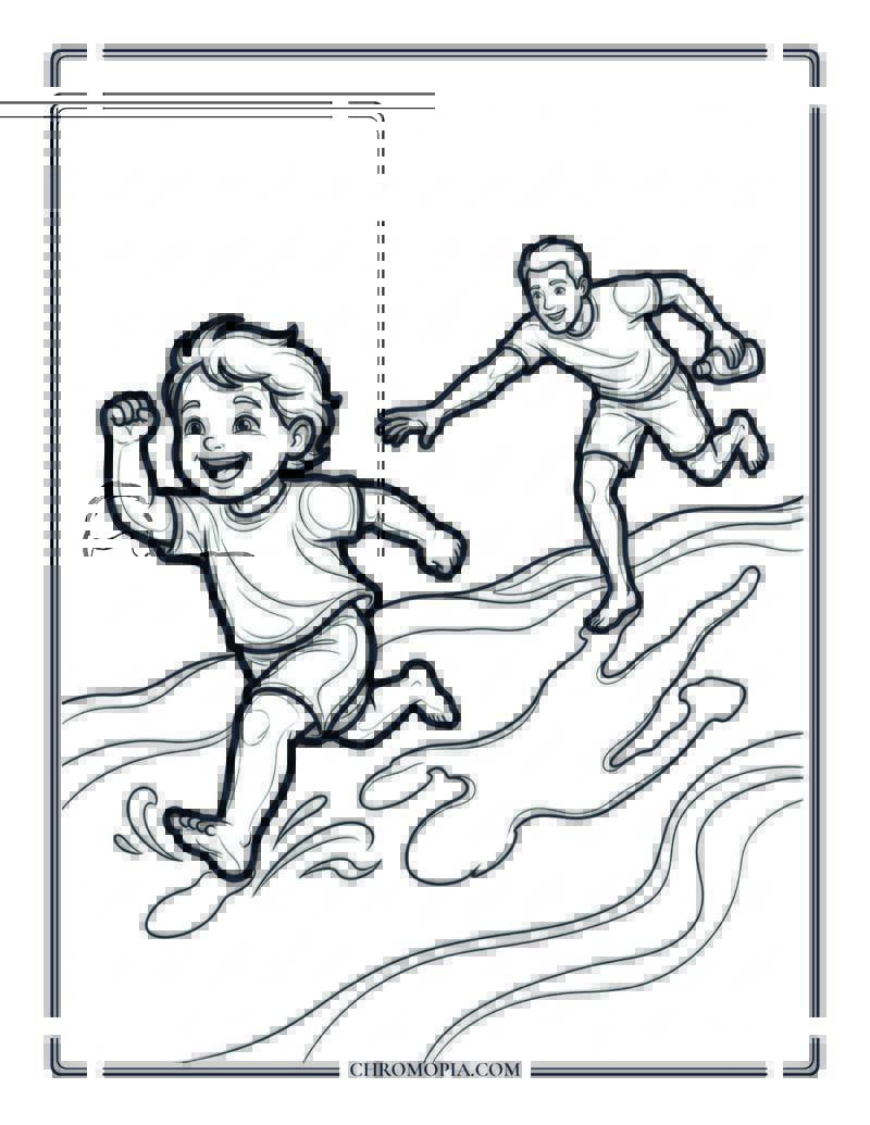 Toddler Running Away From Sunscreen On The Beach Coloring Page