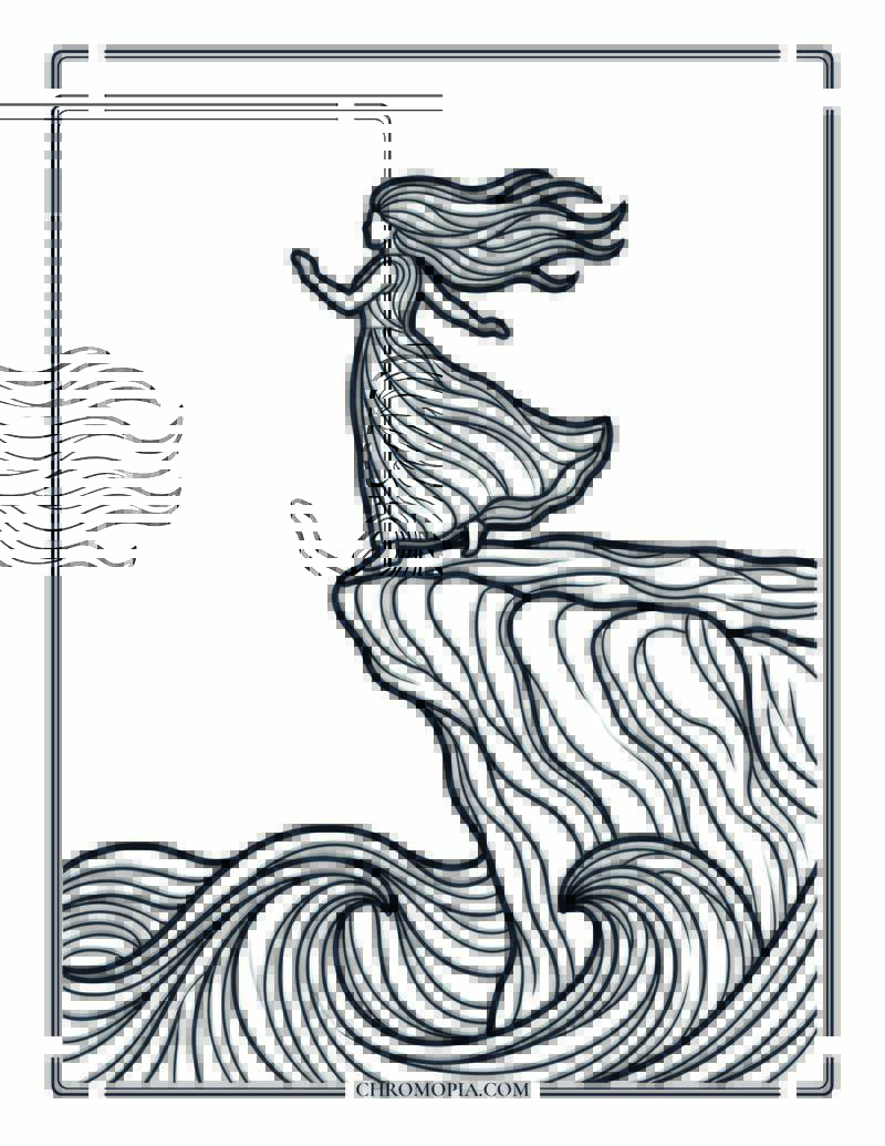 Woman Standing At The Edge Of A Cliff Above The Beach Coloring Page