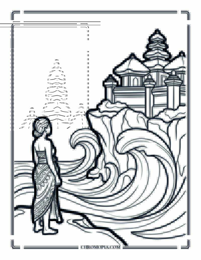 Woman In A Sarong At A Bali Beach Temple Coloring Page