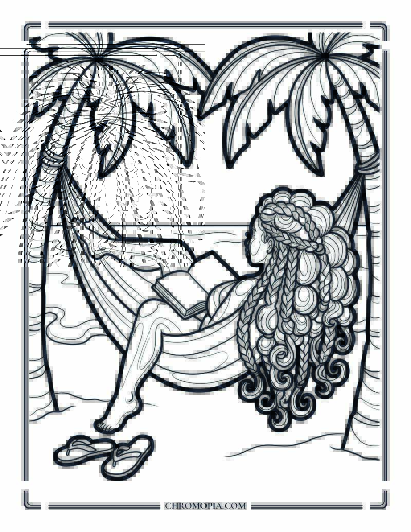 Woman With Braided Hair In A Beach Hammock Coloring Page