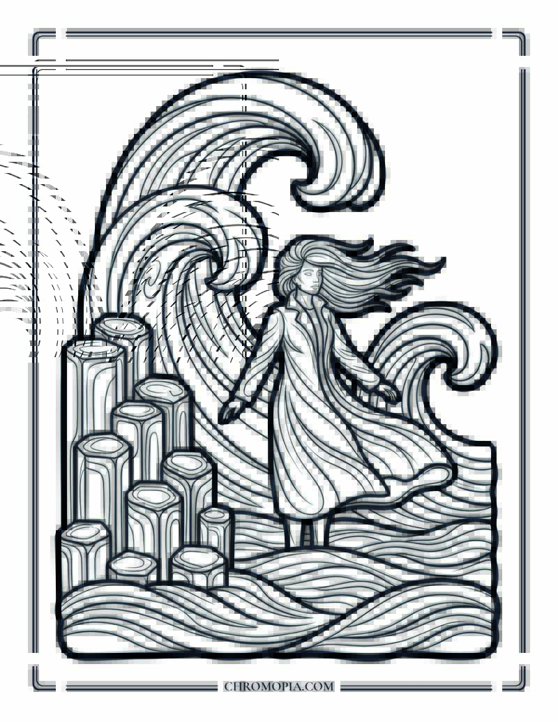 Woman With Long Hair On A Black Sand Beach In Iceland Coloring Page