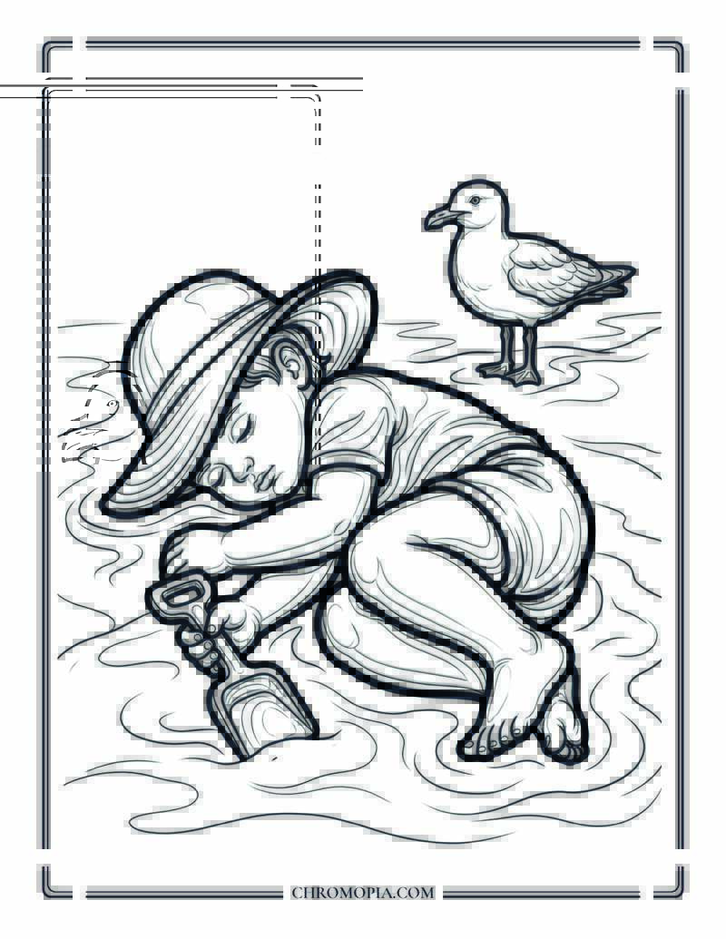 Child Asleep On The Beach Coloring Page