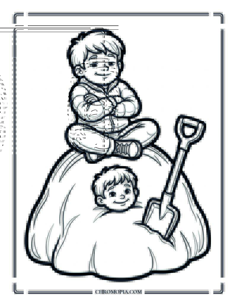 Kids Buried In Sand At The Beach Coloring Page