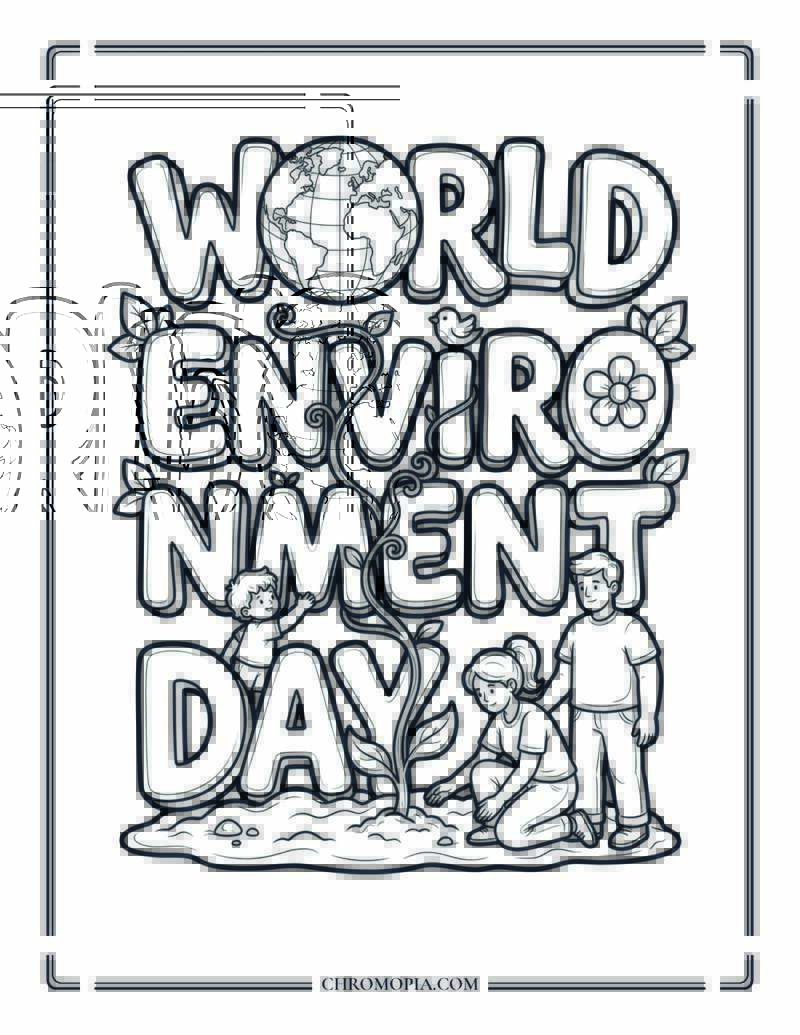 3d World Environment Day Nature Text Coloring Page