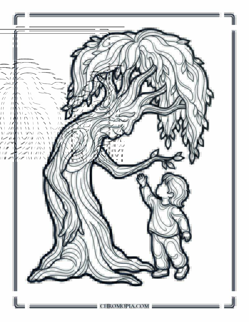 Child And Tree Gentle Connection Scene Coloring Page