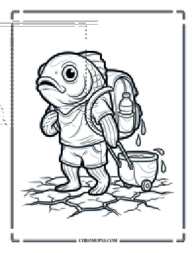 Fish Walking On Dry Land Carrying Water Coloring Page