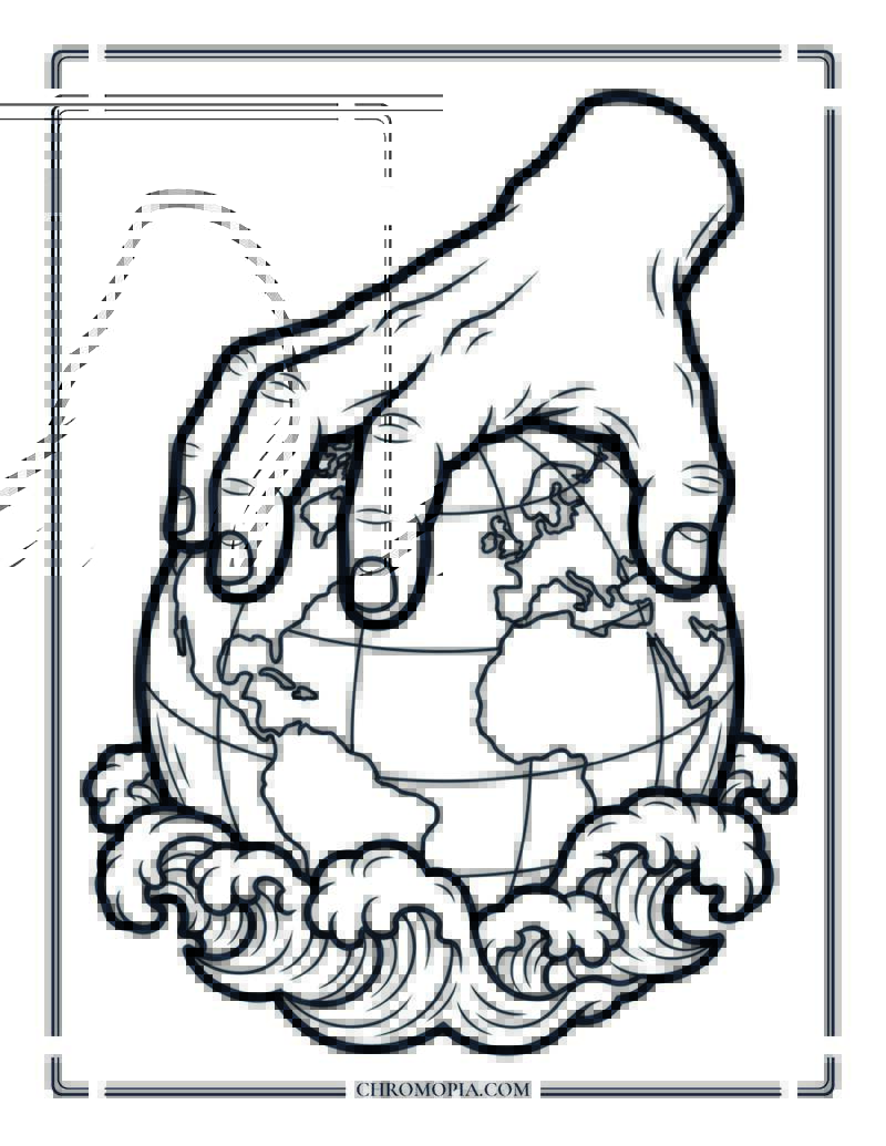 Hand Pressing Earth Into Ocean Water Coloring Page