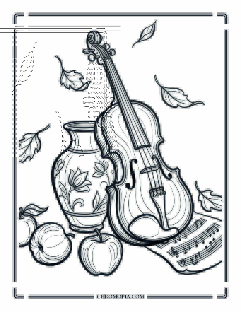 Autumn Music Still Life Coloring Page