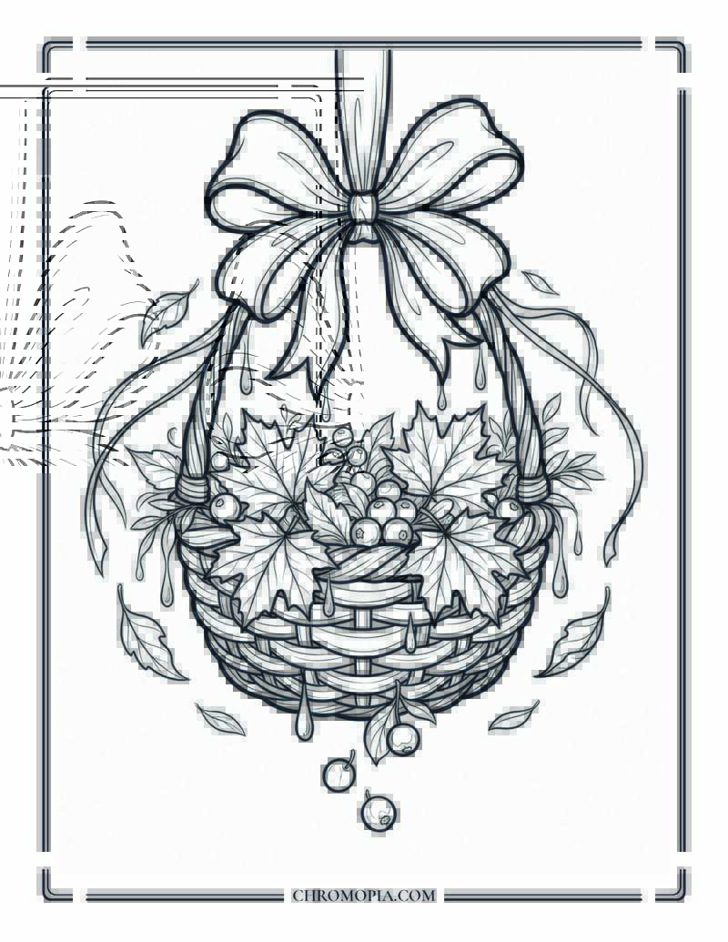 Autumn Ribbon Basket Elegance Coloring Page