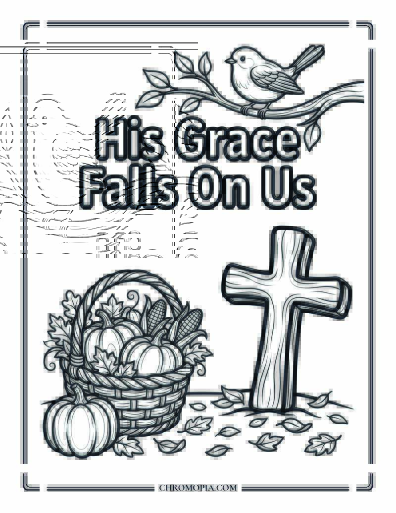 Faith And Fall Blessings Composition Coloring Page