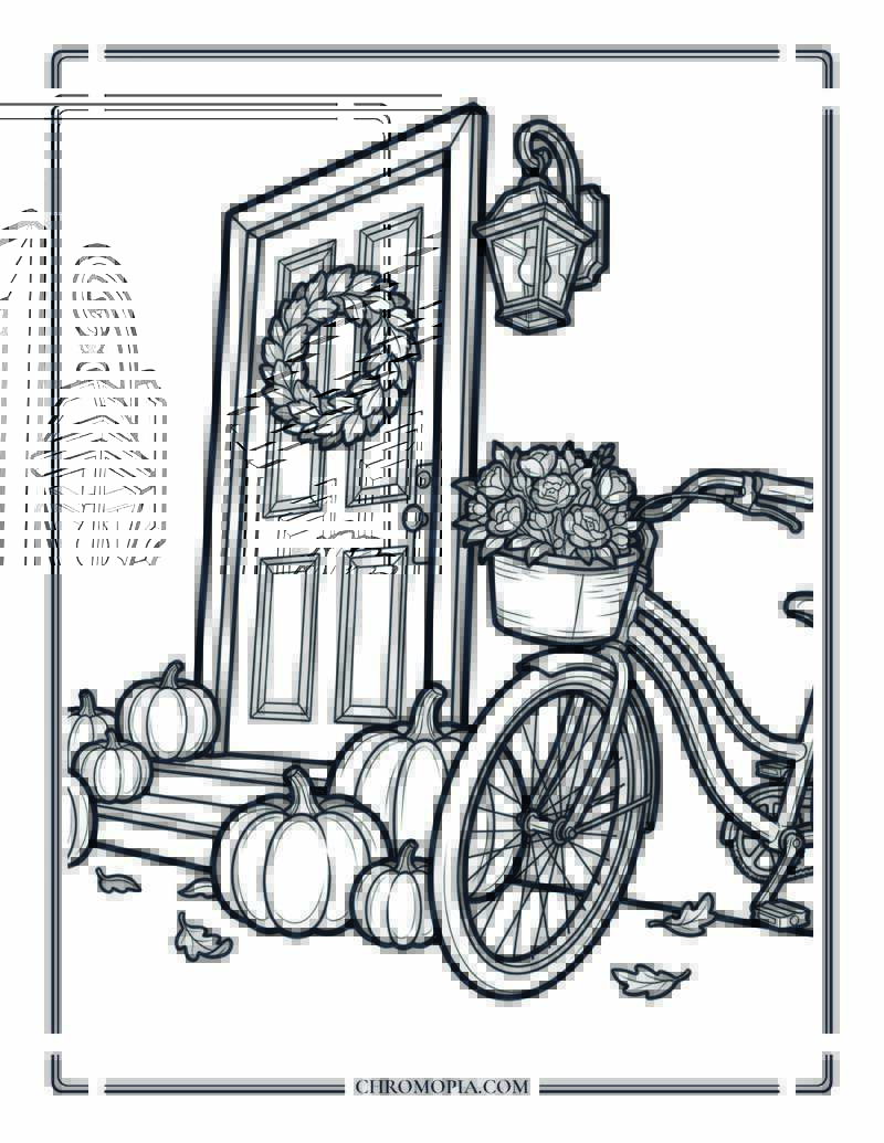 Cozy Front Door Autumn Welcome Coloring Page