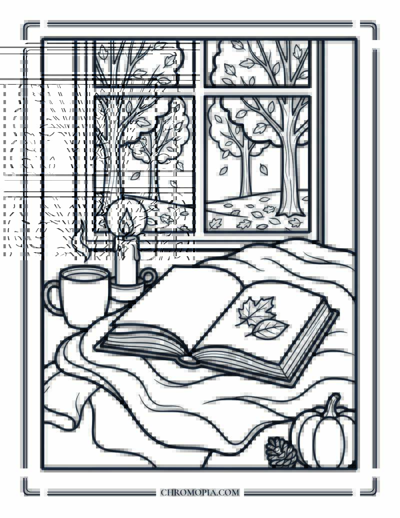 Cozy Window Reading Sanctuary Coloring Page