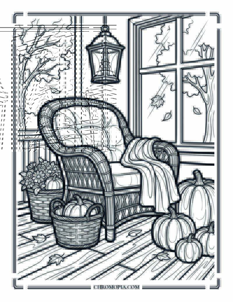 Golden Porch Relaxation Corner Coloring Page