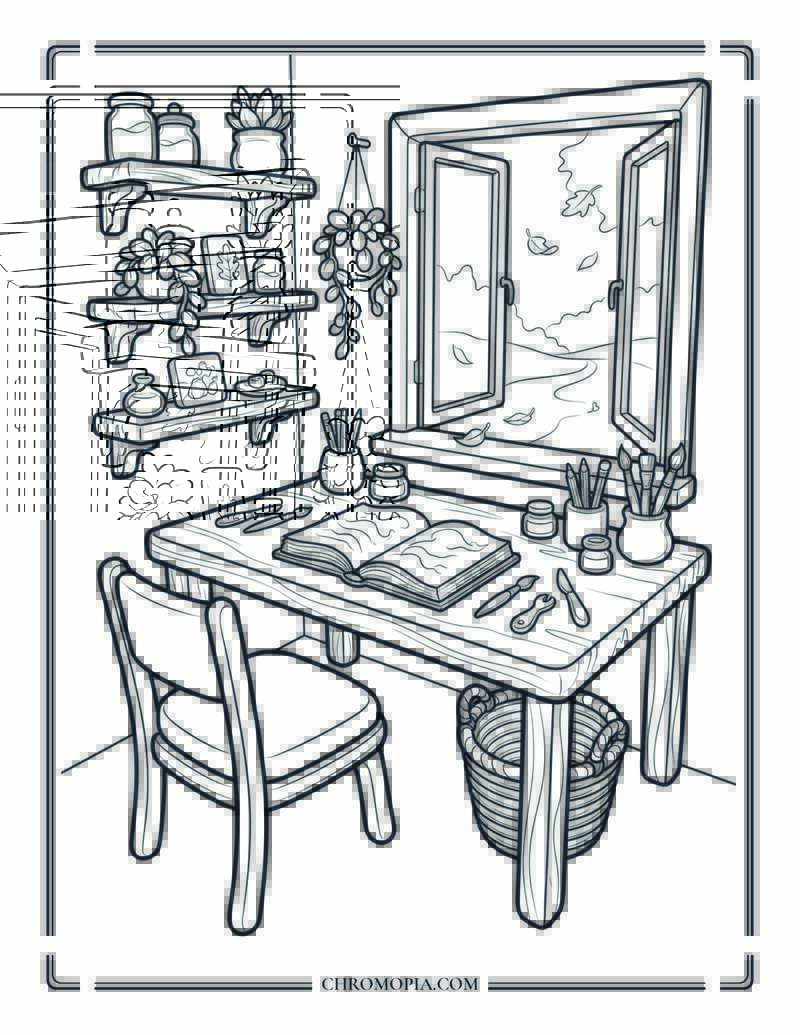 Vintage Art Studio Autumn Light Coloring Page