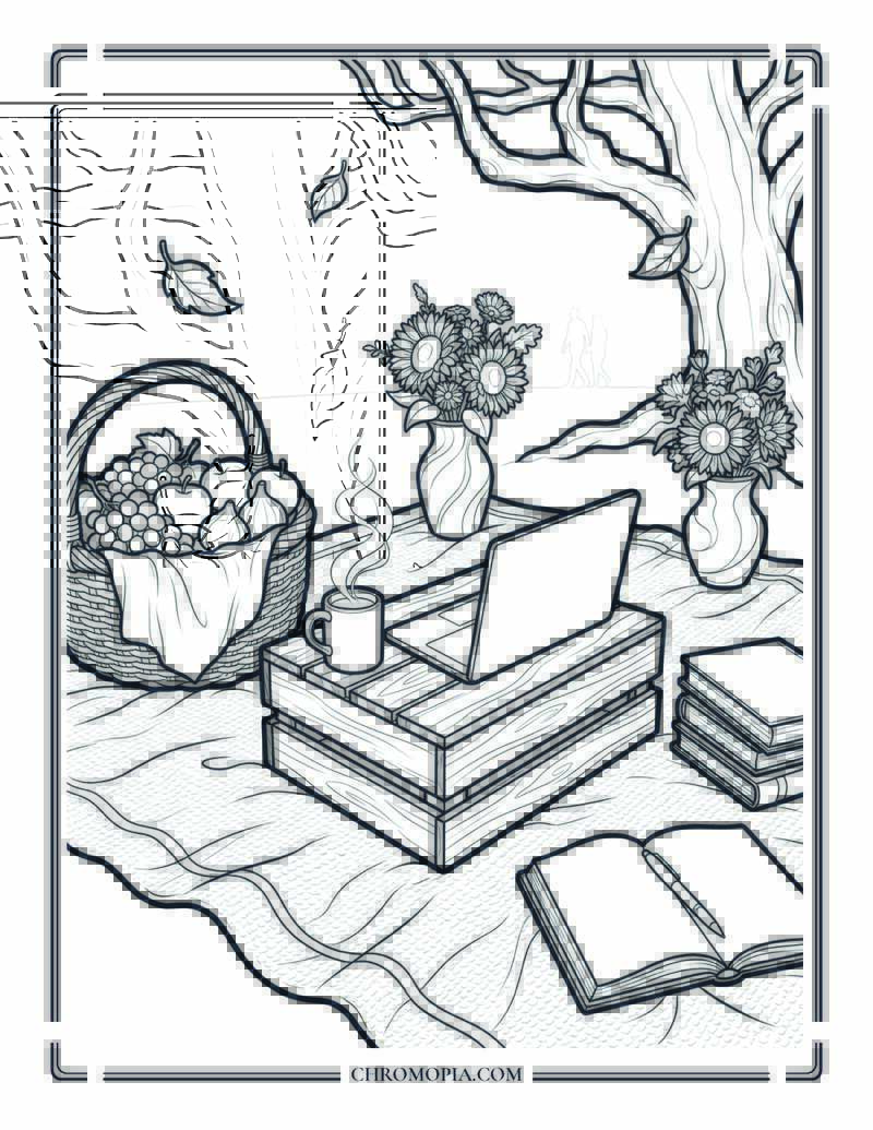Autumn Workday Picnic Escape Coloring Page