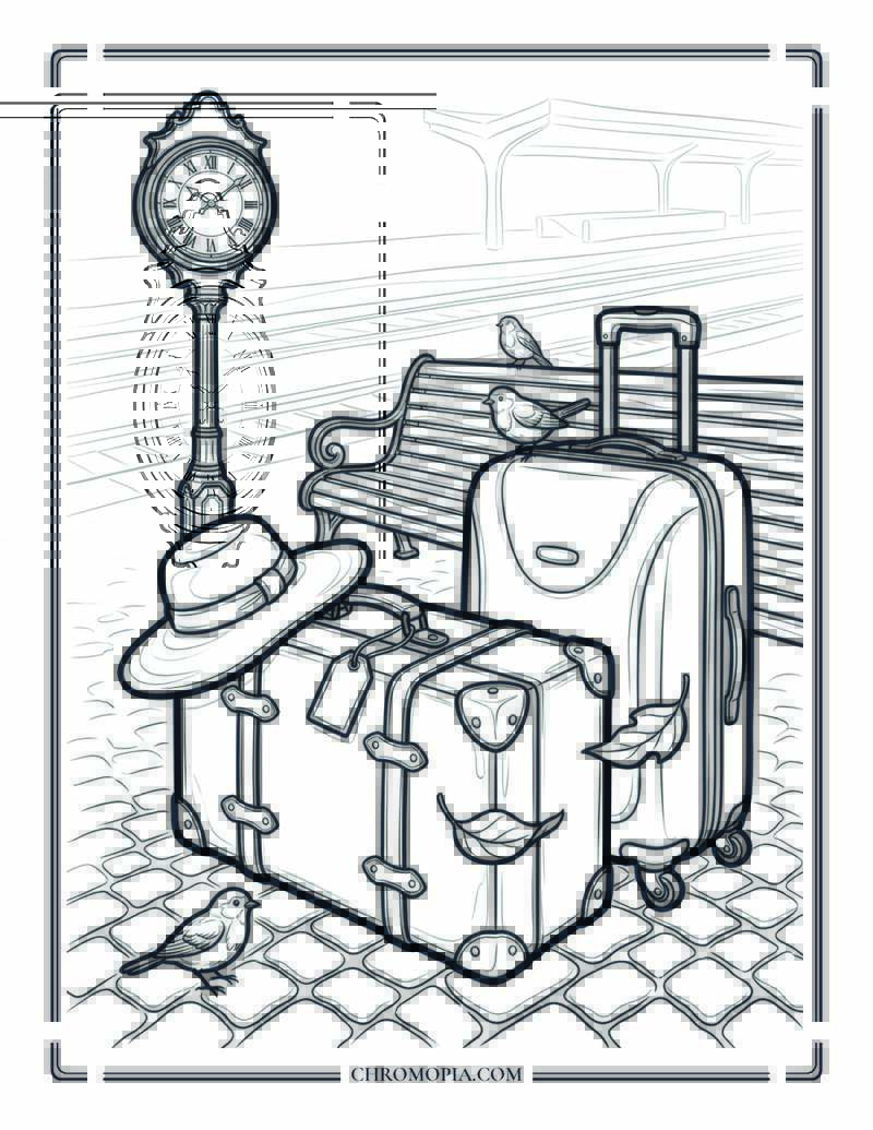 Autumn Travel Moment Station Departure Coloring Page