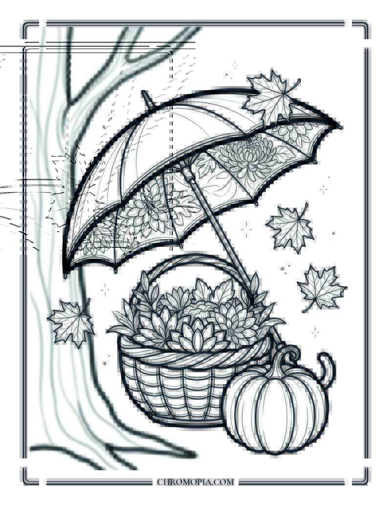 Autumn Floral Umbrella Glow Scene Coloring Page