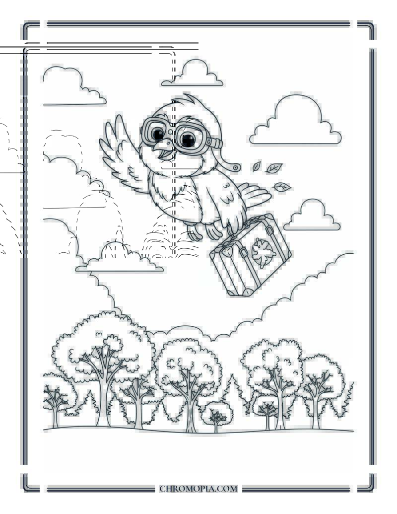 Bird Flying South With Luggage Funny Fall Animal Coloring Page